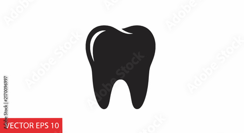 Simple black tooth icon representing dental health or dentistry on a white background with dentistry oral care