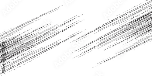 Abstract black diagonal grunge speed line texture on white background with copy space.