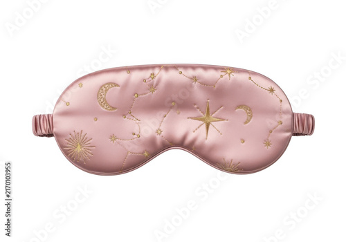 Pink silk sleep mask isolated on transparent background
