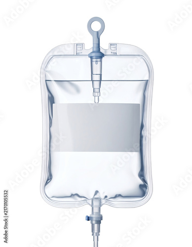 IV fluid bag medical equipment with empty label for hospital treatment and clinical medicine isolated on transparent background