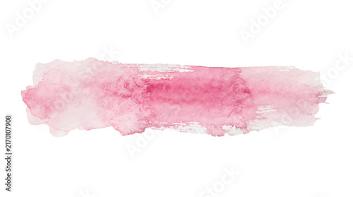 A soft, horizontal pink watercolor brush stroke with textured edges and varying opacity, isolated on a white background, for artistic use isolated on a transparent background