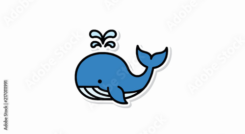 Photography A cute cartoon blue whale spraying water from its blowhole isolated on a white b