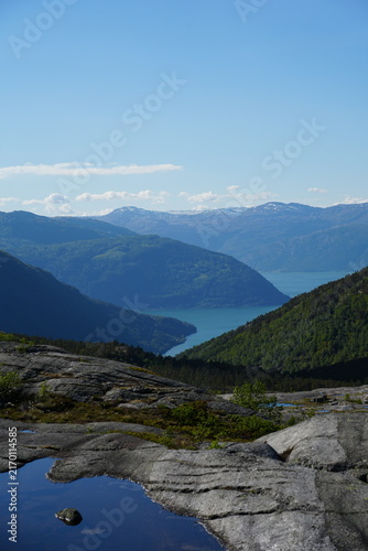 View on the fjord from the top of Husedalen valley