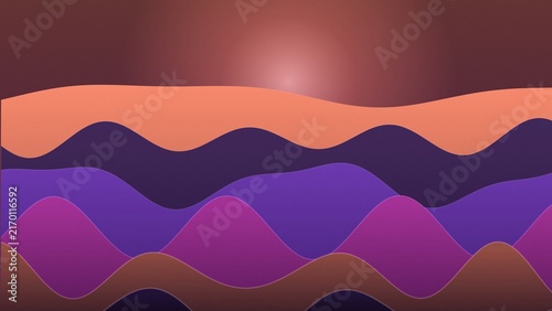 Cuadro en lienzo Abstract landscape with layered wavy shapes in shades of purple, magenta, orange