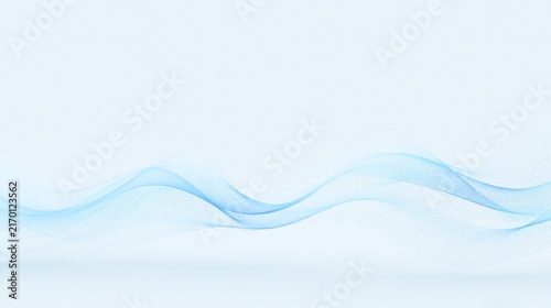 Clean minimal particle wave on light background, soft digital design with flowing blue dots and abstract motion for technology and business concepts