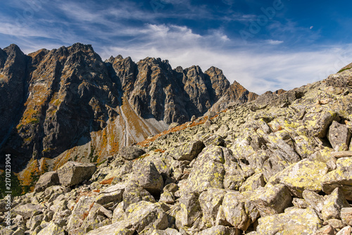 Rocky High Tatras Mountain Ridge Under Dramatic Blue Sky, Slovakia
