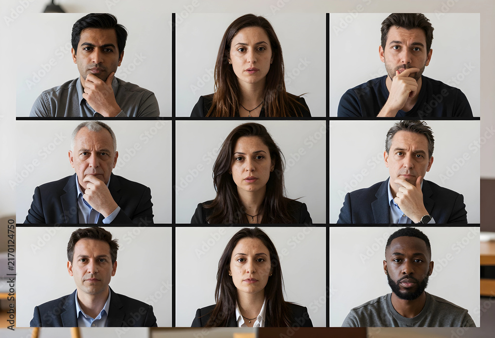 Fototapeta premium Video conference call with diverse business team, remote work and online meeting concept, virtual collaboration and global communication