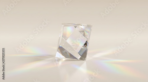 Transparent geometric crystal glass casting rainbow light refraction