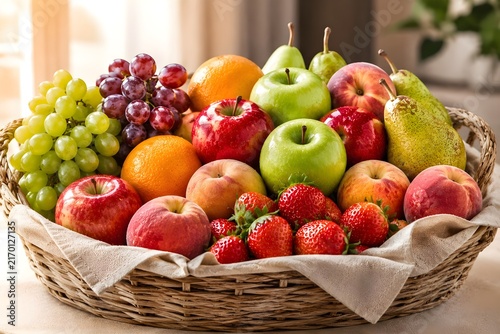 Colorful Assortment of Fresh Fruits in a Woven Basket