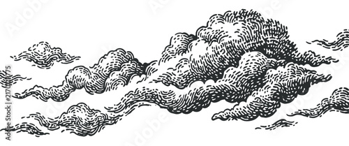 Obraz na plátne vintage fluffy clouds in traditional 19th century woodcut engraving style sketch