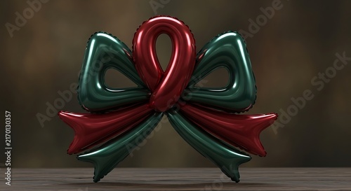 Red and green metallic balloon bow for Christmas holiday decoration