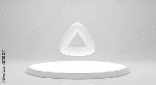 Minimalist White Stage with Floating Abstract Triangular Shape 3D Render