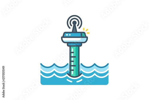 Water Monitoring Buoy with Antenna Flat Icon