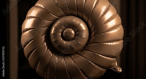 Close-up of a coiled ammonite fossil, revealing intricate spiral patterns