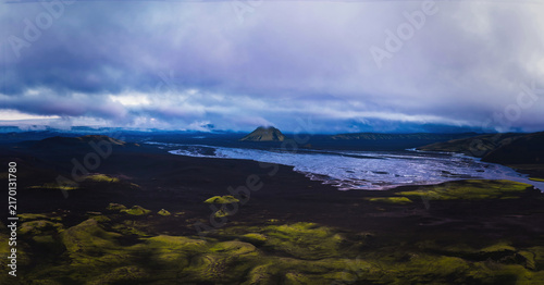 Konstfotografi Aerial view of Skaftarhreppur region with moss-covered lava field, glacier-fed r
