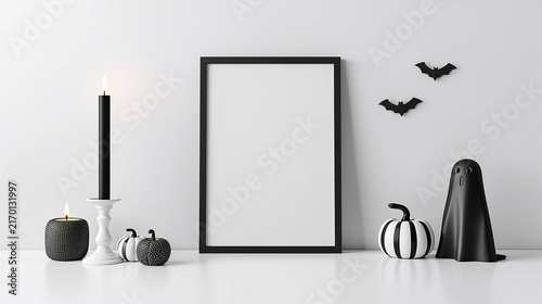 Minimalist Halloween Mockup Frame with Modern Black and White Decor