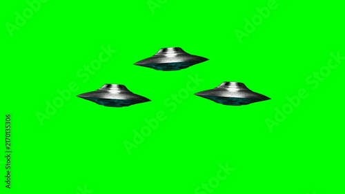 3d ufo flying saucer animation, on green screen vfx chroma key isolated 4k