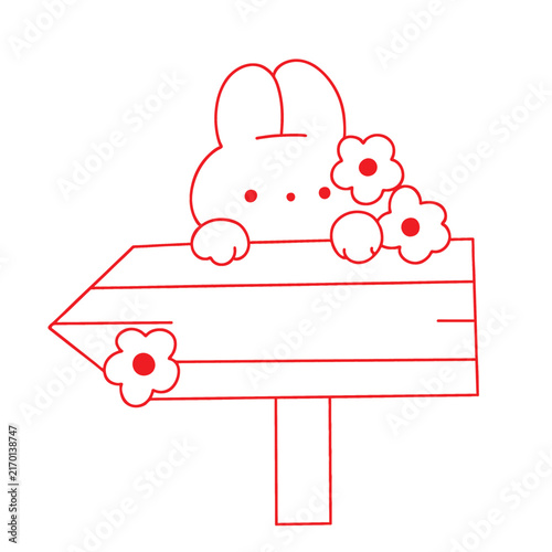 Cartoon rabbit and folwers