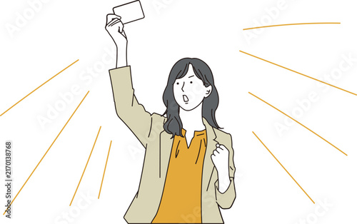 カードを上に掲げる女性のイラスト素材