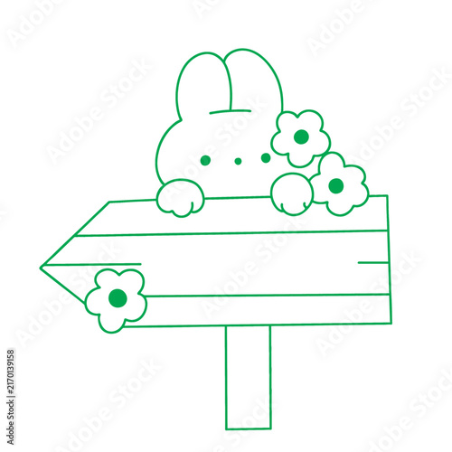 Cartoon rabbit and flowers