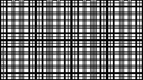 Seamless plaid pattern in a simple black and white line style. Editable vector illustration featuring a classic checked grid design for textile or wallpaper backgrounds.