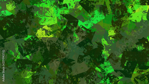 Abstract Green Grunge Texture with Layered Geometric Shapes.