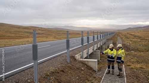 Obraz na płótnie Completed climate-resilient road embankment in Mongolia