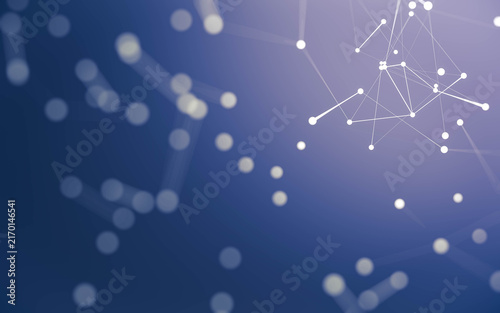 Plakat w ramie Abstract background. Molecules technology with polygonal shapes, connecting dots and lines. Connection structure. Big data visualization.