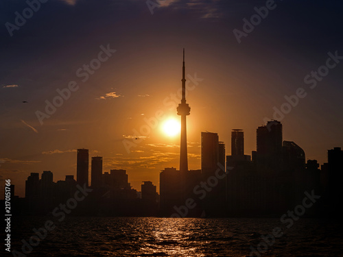 Photography Toronto Skyline Sunset CN Tower Silhouette Lake Ontario Wade Island