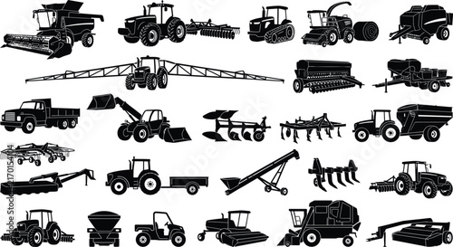 Foto WebAgricultural machinery silhouettes collection featuring tractors harvesters p