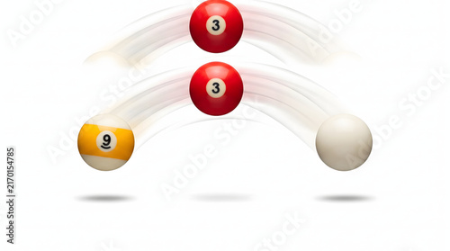 Billiard Balls Jumping in Arc Motion with Shadow Trails