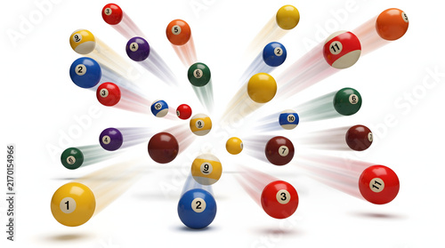 Dynamic Pool Balls Splashing in Motion