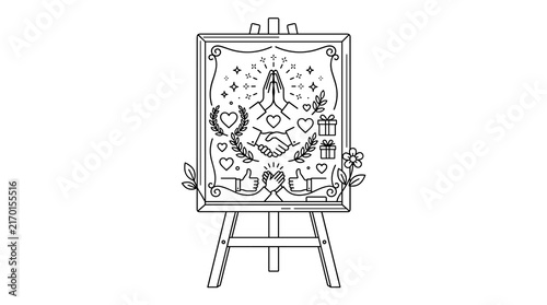 Easel with framed symbols of unity and peace