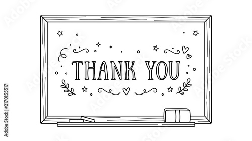 Mirrored thank you message on a chalkboard line art