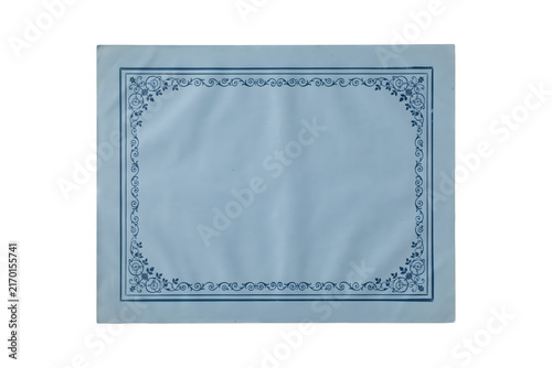 Old Style Blue Blank Paper Card with Decorative Ornate Frame on Transparent Background