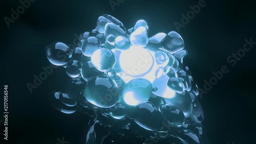 glowing blue abstract spheres cell, abstract luminous cluster light background, or molecular ball energy orb fluid blue organic.