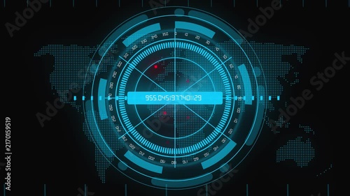Blue Futuristic Radar Interface with Digital Data and Starry Background screen display