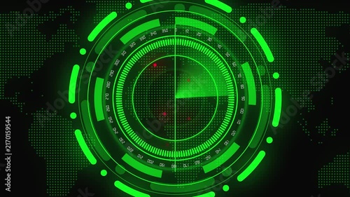 Green Radar Interface with Pixelated Earth Map Background and Glowing Elements screen