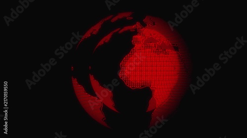 Red Pixelated Globe of Earth Rotating on a Dark Background world planet