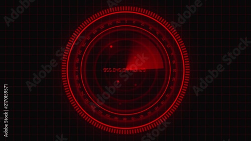 Red Digital Radar Screen with Numerical Data and Target Blips on a Grid Background