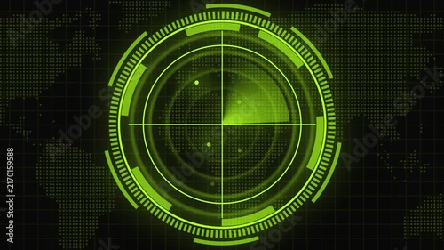 Green Digital Radar Interface with Pixelated World Map and Scanning Sweep technology