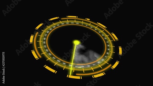 Futuristic Yellow Radar Display with Degree Scale and Target scan technology