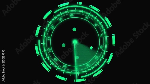Green Futuristic Radar Interface with World Map and Scanning Sweep Line screen display