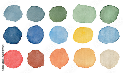 Watercolor paint circle splashes vector illustration isolated on transparent background