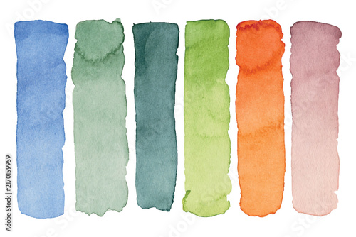 Vector set of hand painted watercolor vertical brushes isolated on transparent background