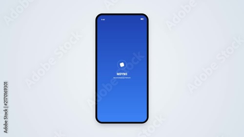 Blue gradient smartphone splash screen animation with rotating icon minimal mobile UI UX app showcase mockup