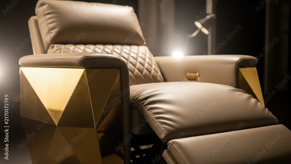 Naklejka premium chairs in luxury vehicle interior with quilted leather upholstery and gold accents