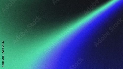 Bild auf Leinwand Grain noise abstract background with smooth diagonal gradient transition from mint green to vivid deep blue, dark shadow areas, grainy film texture, copy space for design projects