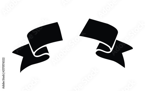 Two black ribbon banners with folded ends on white background