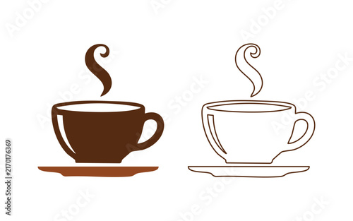 Two coffee cup one solid brown and one brown line beverage drink